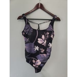 All in motion one piece bathing suit purple floral padded racerback size medium